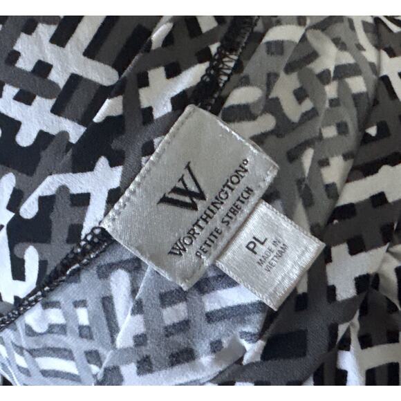 WORTHINGTON Womens Petite Size PL Short Sleeve Gray Black White Patterned Shirt - Picture 8 of 8